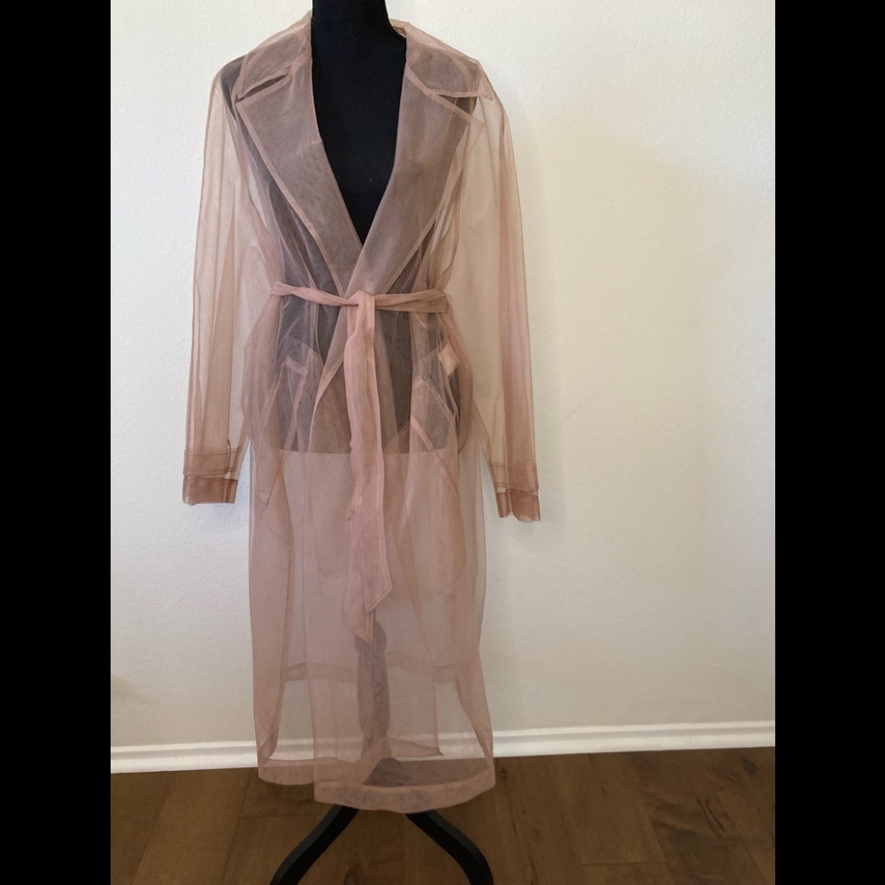 RARE NWT and breathtaking, sheer, blush colored trench coat BY TELA.